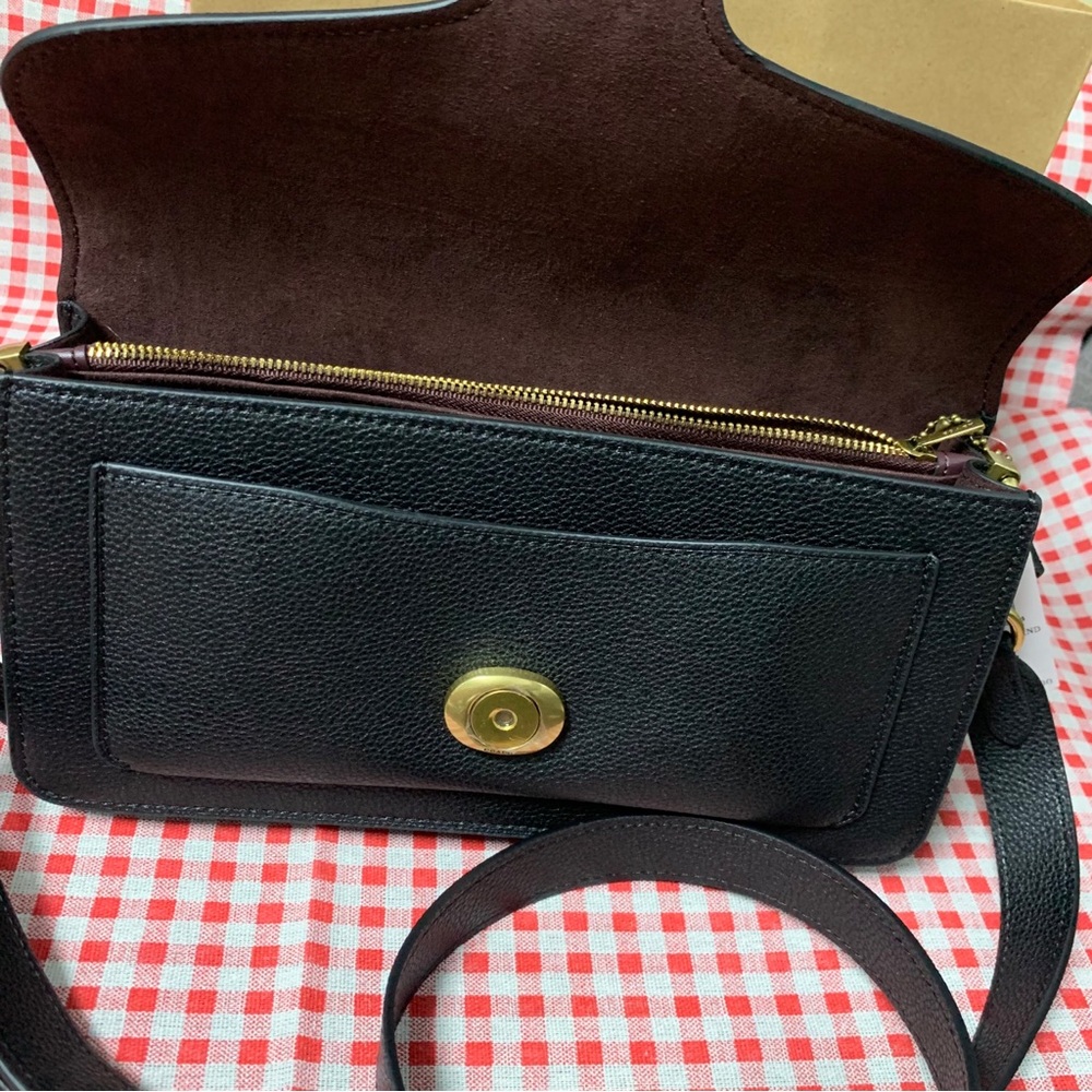 Coach Black Leather Crossbody Bag with Gold Accents